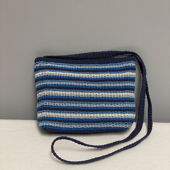 Woven Blue Stripe Crossbody Handbag - Picture 3 of 11